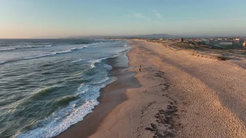Drone view sunset in beautiful beach of Portugal Stock Footage 201371617