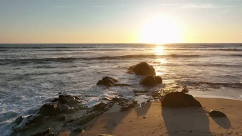 Drone view sunset in beautiful beach of Portugal Stock Footage 201371651