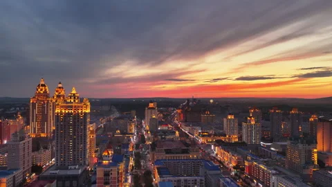 Drone View of Sunset Clouds and Landscape in Manzhouli Inner Mongolia China Stock Footage 341501396