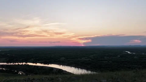 Drone View of Sunset Clouds and Landscape in Ergun Inner Mongolia China Stock Footage 341614422