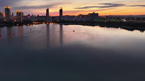 Drone View of Sunset Clouds and Landscape in Manzhouli Inner Mongolia China Stock Footage 341614861