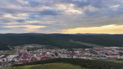 Drone View of Sunset Clouds and Landscape in Eastern Inner Mongolia China Stock Footage 341651842