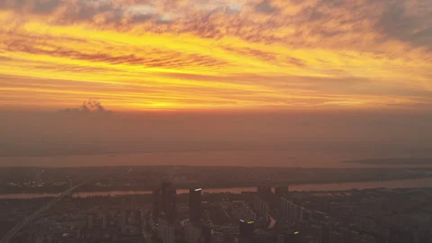 Drone View of Sunset Clouds and Landscape in Nanjing Jiangsu China Stock Footage 341677368