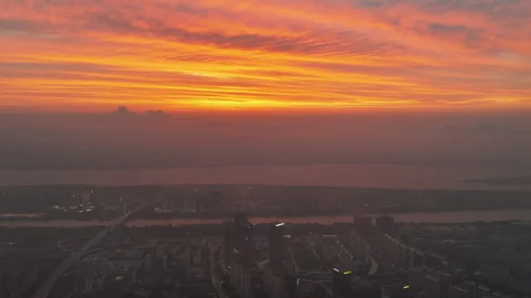 Drone View of Sunset Clouds and Landscape in Nanjing Jiangsu China Stock Footage 341677406