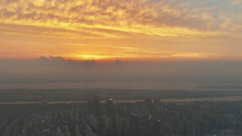 Drone View of Sunset Clouds and Landscape in Nanjing Jiangsu China Stock Footage 341677420