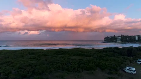 Drone View of  Sunset at Dee Why Beach Sydney Stock Footage 114793317