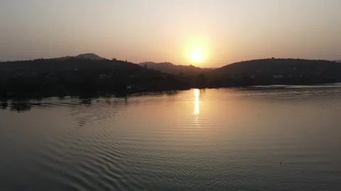 Drone view of a sunset on the lake Stock Footage 257488798