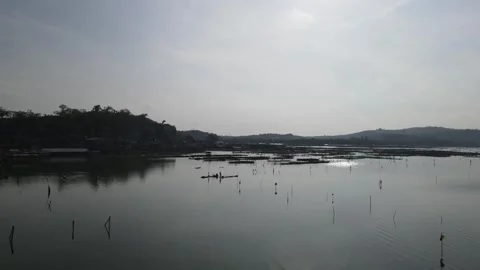 Drone view of the sunset over the lake Video stock 259934357