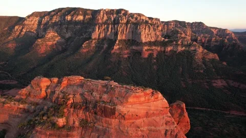 Drone View of Sunset over the Red Rocks in Sedona, Arizona Stock Footage 251688374