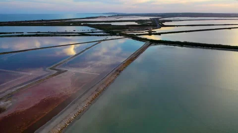 Drone view of the sunset over Santapola lagoons. Stock Footage 288607308
