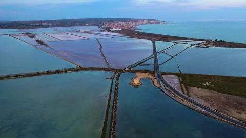 Drone view of the sunset over Santapola lagoons. Stock Footage 288607842