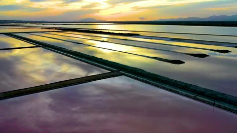 Drone view of the sunset over Santapola lagoons. Stock Footage 288610468