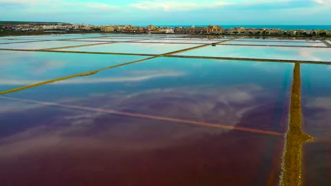 Drone view of the sunset over Santapola lagoons. Stock Footage 288614841