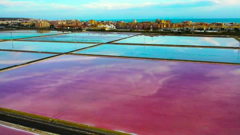 Drone view of the sunset over Santapola lagoons. Stock Footage 288615019