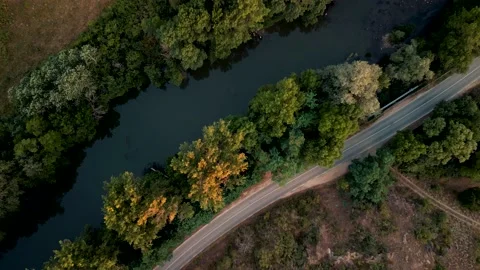 Drone view at sunset over the Tundzha River near the village of Kniazhevo	 Видео 229418573