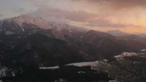 Drone view at sunset in the Polish Tatra, Małopolska in southem Europe. Stock Footage 222044831