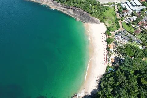 Drone view of Sununga Beach, Ubatuba, Brazil. Stock Photos