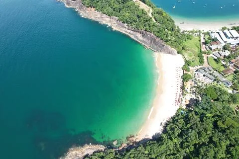 Drone view of Sununga Beach, Ubatuba, Brazil. Stock Photos
