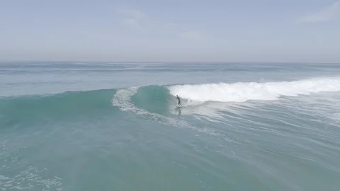 Drone view of surfer in Spain Stock Footage 111979756