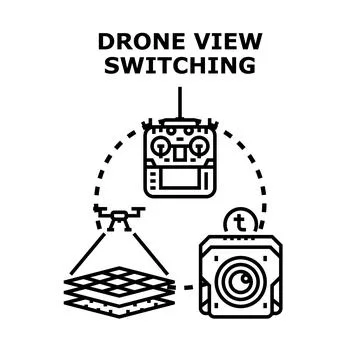 Drone view switching concept for aerial mapping and control Stock Illustration