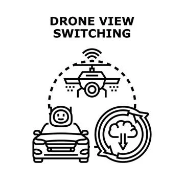 Drone view switching concept for autonomous driving technology Stock Illustration