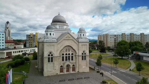 Drone view of the synagogue in Lucenec, Slovakia Stock Footage 309789927