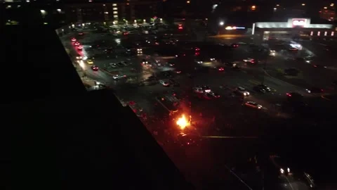 Drone view of Target store after being looted by criminals during intense riots Stock Footage 134505993