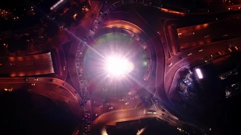 Drone view of Tbilisi interchange at night illuminated roundabout featuring Stock Footage 343960515
