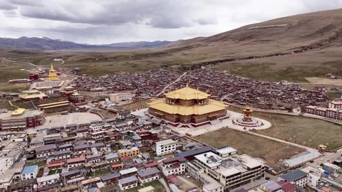 Drone View of Temple and Cultural Landmark in Baiyu Sichuan China Stock Footage 341498207