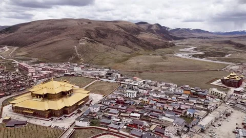 Drone View of Temple and Cultural Landmark in Baiyu Sichuan China Stock Footage 341596854