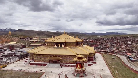 Drone View of Temple and Cultural Landmark in Baiyu Sichuan China Stock Footage 341601351