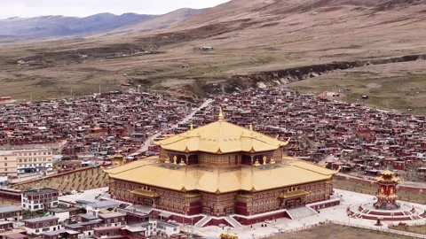 Drone View of Temple and Cultural Landmark in Baiyu Sichuan China Stock Footage 341601599