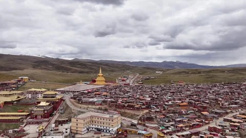 Drone View of Temple and Cultural Landmark in Baiyu Sichuan China Stock Footage 341613332