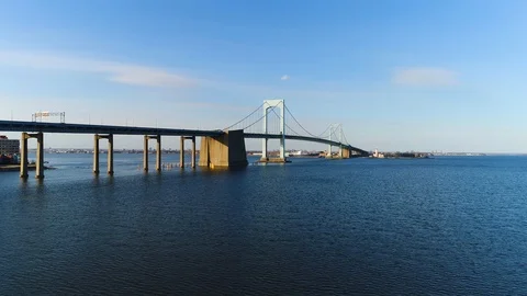 Drone view of Throgs Neck Bridge from Queens NY Stock Footage 103627150