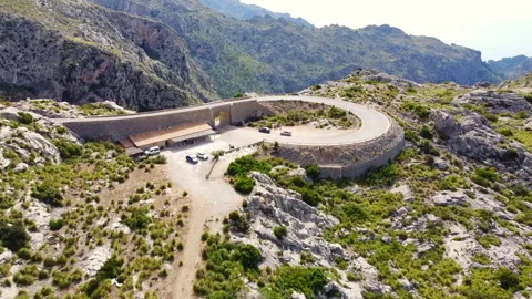 Drone View of the "Tie Knot" on Sa Calobra Road in Mallorca Stock Footage 280097626