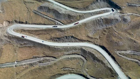 Drone View of the Too-Ashuu Pass Serpentine Road, Kyrgyzstan Stock Footage 340921951