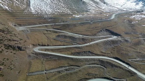 Drone View of the Too-Ashuu Pass Serpentine Road, Kyrgyzstan Stock Footage 340922229
