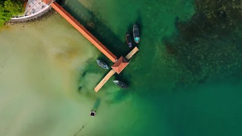 Drone view from top of beach port with many small boat Stock Footage 287572563