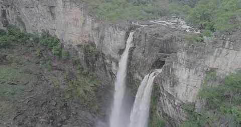Drone view top of waterfall in brazil national park Stock Footage 139950984