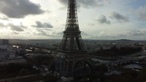 Drone view of the Tour Eiffel up close and the River Seine in the background. Stock Footage 188186408