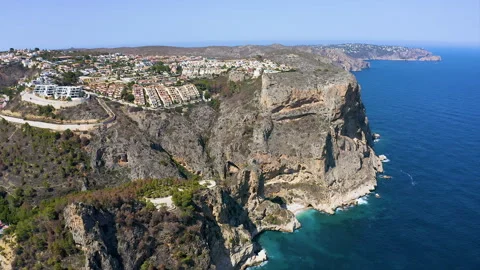 Drone view of the touristic area of Cala del Moraig, Spain. Stock Footage 293926756