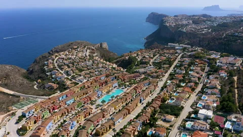 Drone view of the touristic area of Cala del Moraig, Spain. Stock Footage 293929015