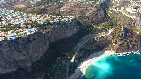 Drone view of the touristic area of Cala del Moraig, Spain. Stock Footage 293933754