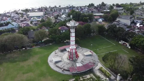 DRONE VIEW TOWER BENGKULU SLIDE LEFT Stock Footage 201066039