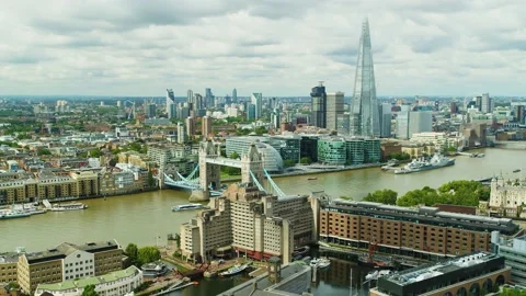 Drone View of Tower Bridge, River &amp; Docks, Drone Footage, 4K/25F Stock Footage 171172249