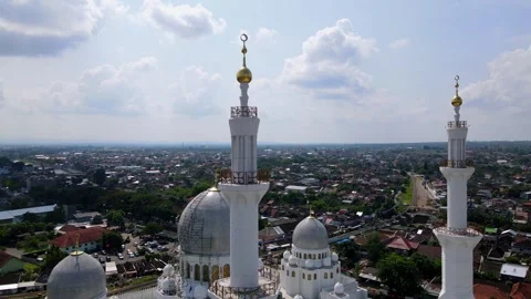 Drone view of tower of Sheikh Zayed Al-Nahyan Grand Mosque, Solo, Central Stock Footage 240629827