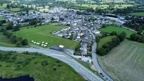 Drone view of the town of Bala Stock Photos