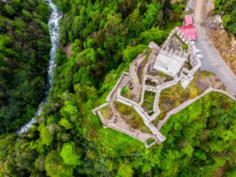 Drone view to the Trabzon castle Stock Photos