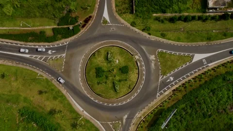 Drone view of traffic flow on roundabout Stock Footage 237684303