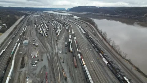 Drone View of a Train Yard Stock Footage 274748799